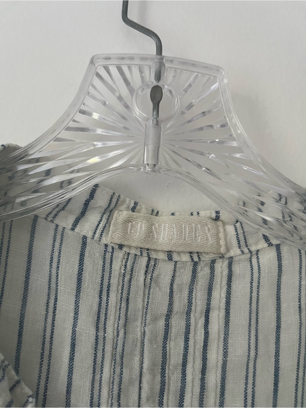CP Shades Regina 100% Linen Tunic Top Cap Sleeve Blue Stripe Coastal Beach S - Picture 4 of 8